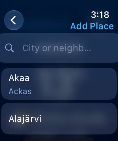 Add Place search screen