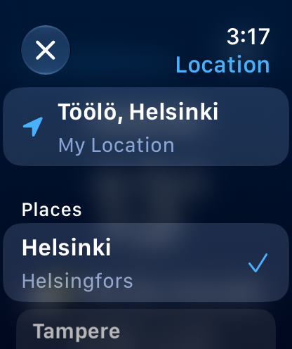 Location sheet with My Location and saved places